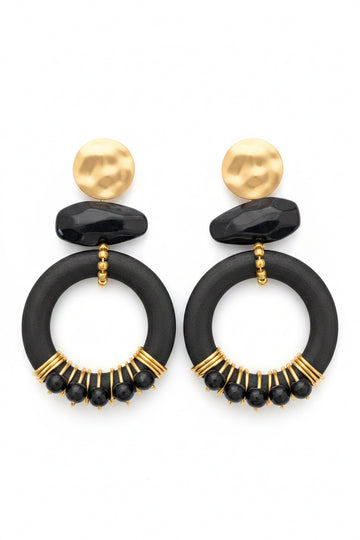 Round Black/Gold Earring