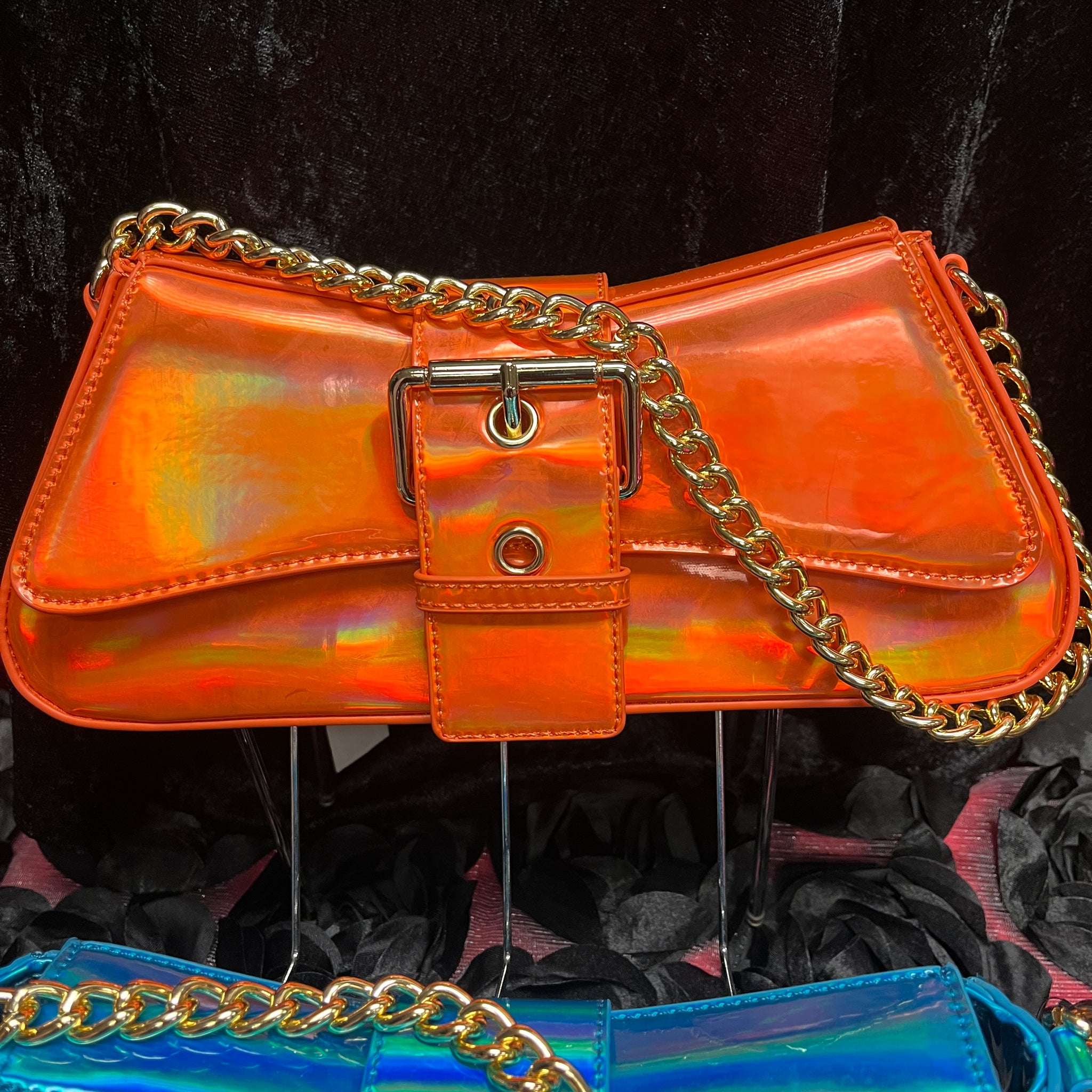 Metallic Buckle Front Handbag