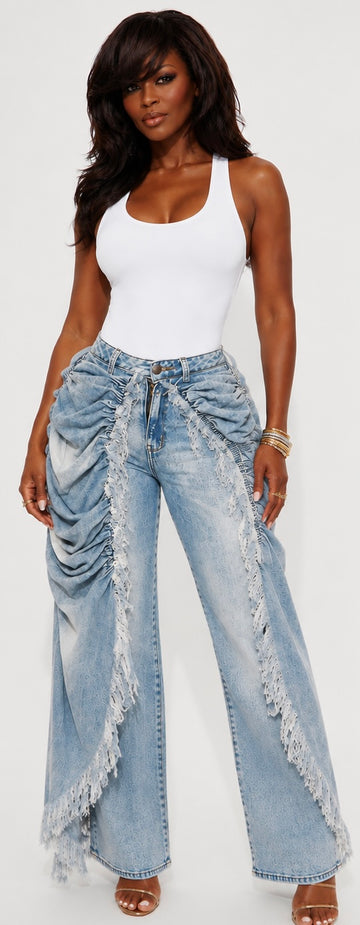 Pre-Washed Ruffle Jeans