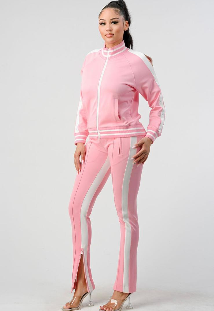 Pink Sweatsuit w/White Trim