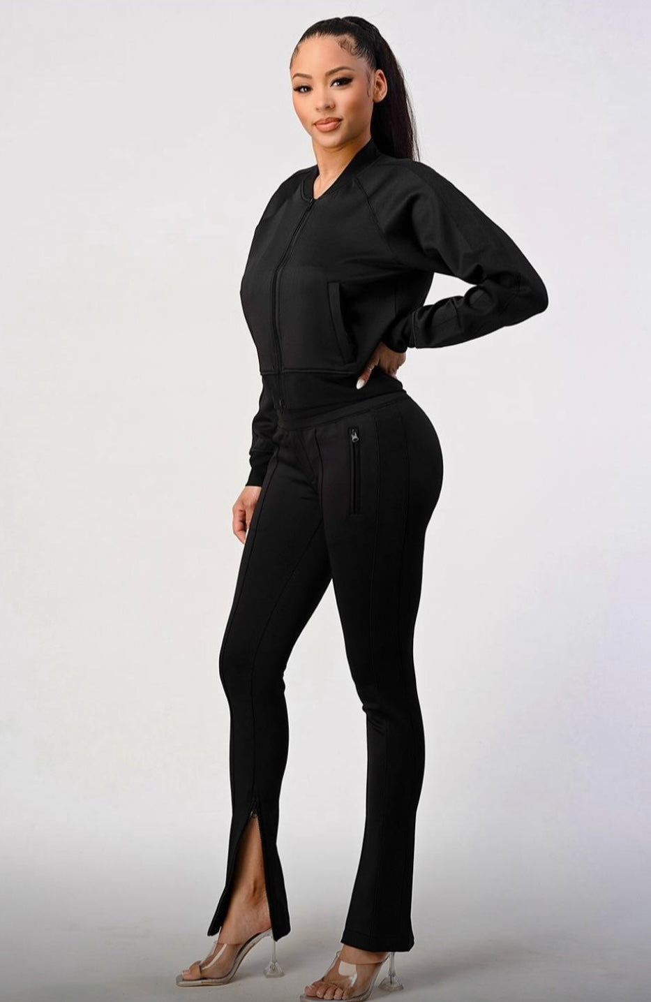 BLACK LACE TRIM SWEATSUIT