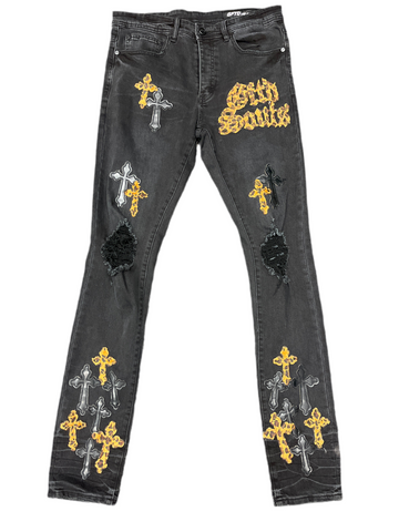 Men's Black Denims w/Crosses