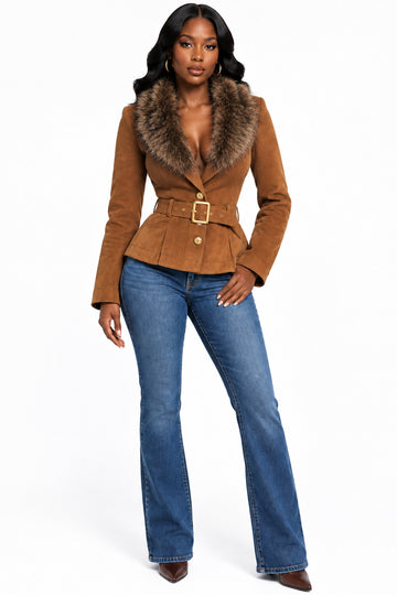 Camel Ultra Suede/Fur Trim coat