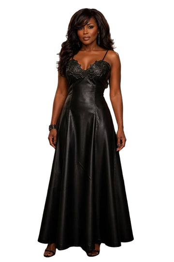 Blk Faux Leather Maxi