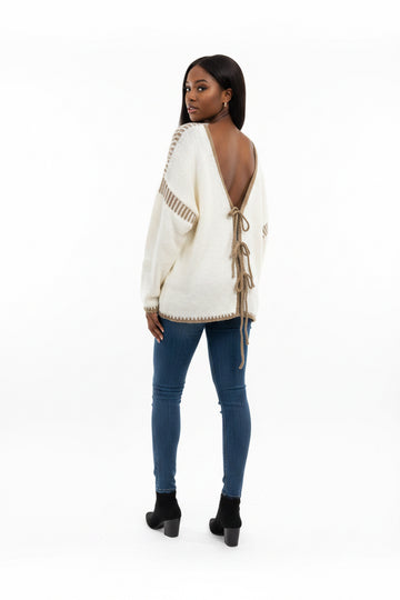 Ivory/Beige Trim Sweater