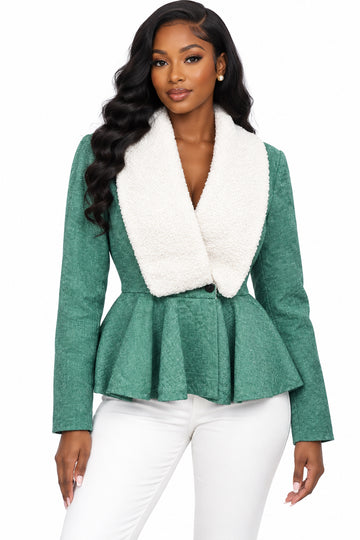 Green/White Peplum Top
