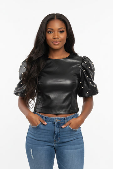 Blk Faux Leather Top