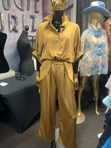 Button Front Bronze Silky 2PC