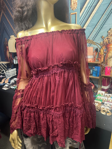 Burgundy Semi-Sheer Top