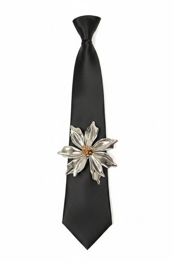 BLACK/SILVER FLOWER TIE