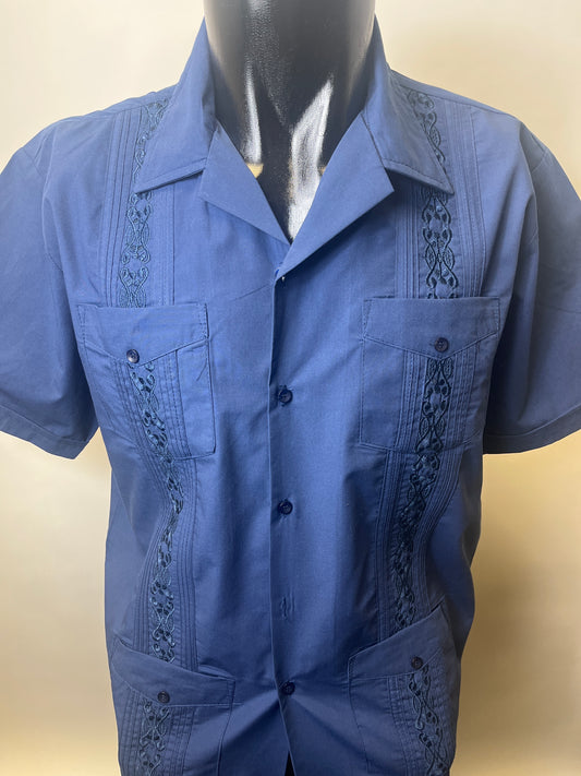 Men's NAVY Cuban Style Button Down