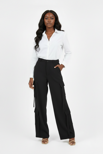 Black Cargo Linen Pants