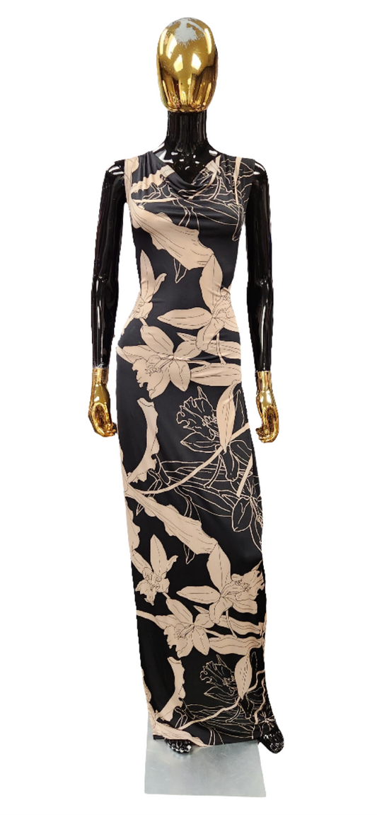 Sleeveless Print Dress W/Split