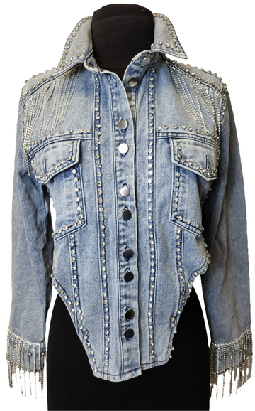 Denim Jacket W/Bling Fringe