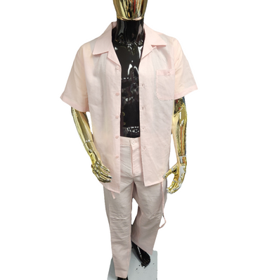 Mens PINK Linen 2PC