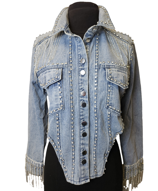 Denim Jacket W/Bling Fringe