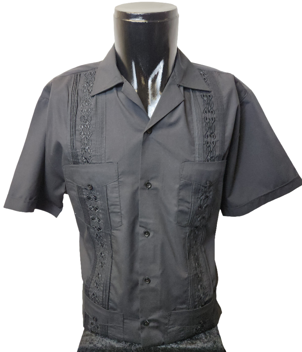 Men's Cuban Style Black Button Down