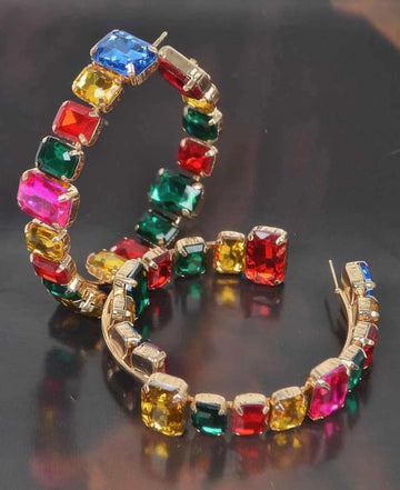 Multi-Color Jeweled Hoops