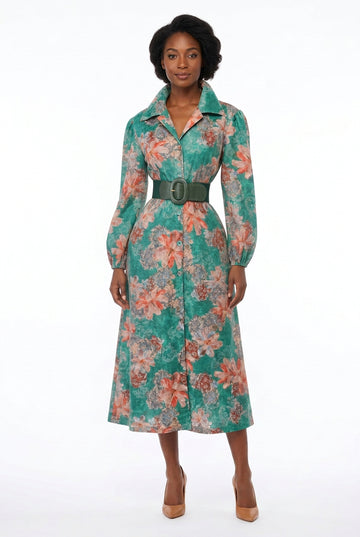 Green Floral Print Coat/Dress