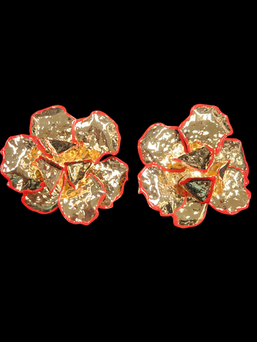 Gold Metallic Flower Earrings