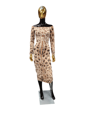 Tan Print Sweater Dress