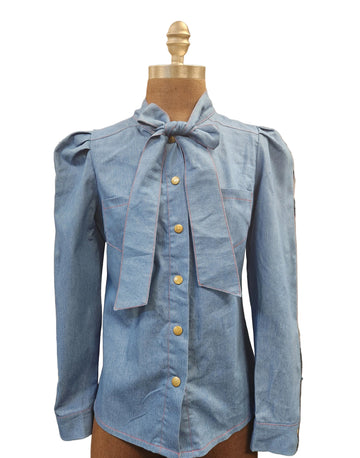 Denim Red Stitched Top
