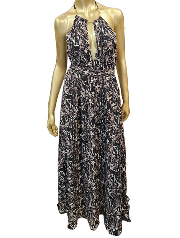 Black/Brown Print Halter Dress