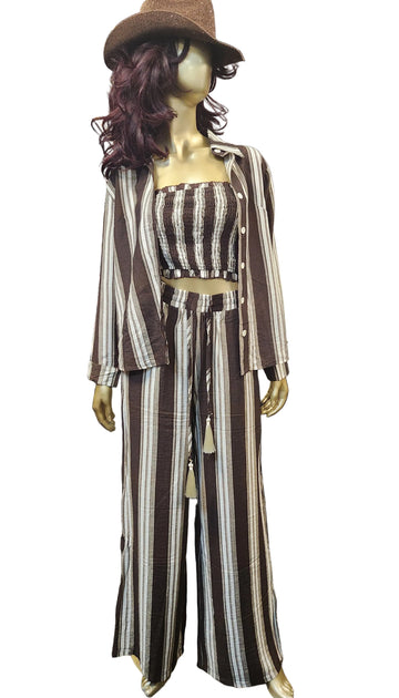 Brown/White Stripe 3PC