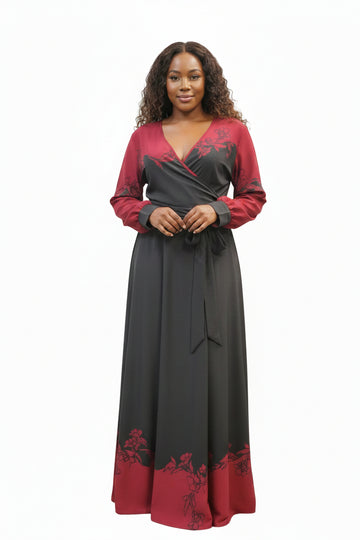 Black/Burgundy Print Dress