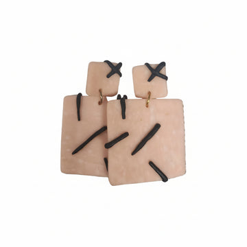 Peach/Black Square Earrings