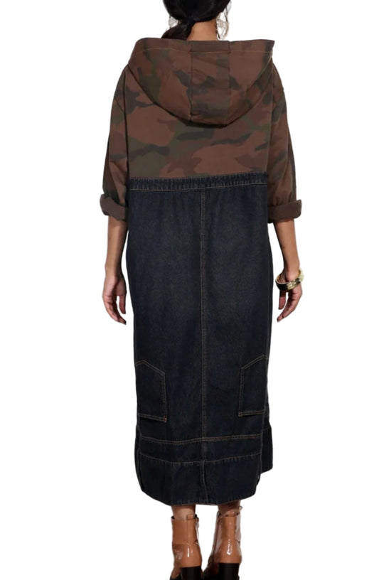 Camo Denim Hoodie Dress