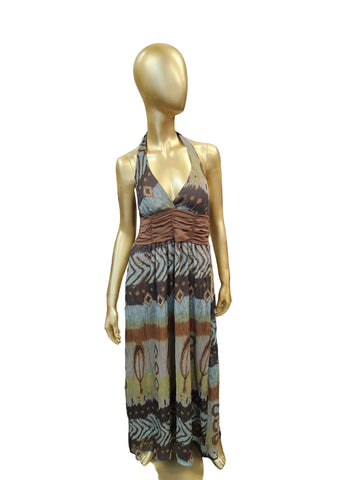 Brown Print Semi Sheer Halter Dress