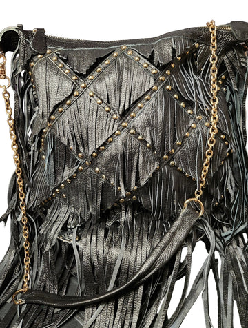 Blk Fringe Leather Handbag