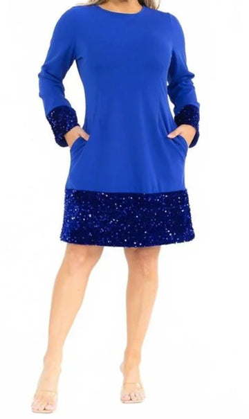 Blue Sequin Trim Dress