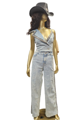 Denim/Jeweled Trim 2PC