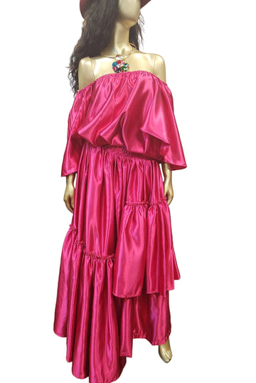 Satin Fuchsia 2PC Skirt Set