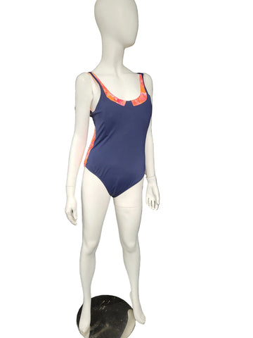Navy/Floral Trim Swimsuit